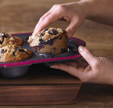 Trudeau Structure Pro Silicone Muffin Pan, 6 Cup Large, Grey/Pink