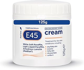 E45 Cream 125 g – Moisturiser for Dry Skin and Sensitive Skin - Emollient Body Cream to Soothe Dry and Irritated Skin - Itchy Skin, Eczema Cream - Perfume-Free Face Cream and Non-Greasy Hand Cream