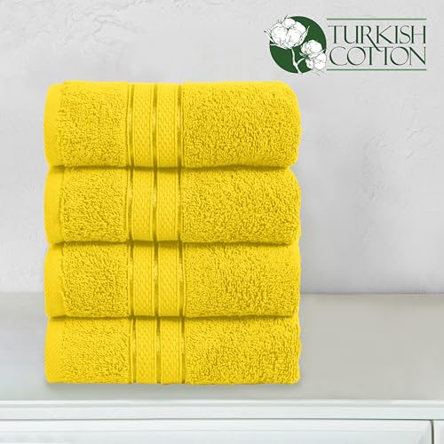 Image of Elegant Comfort Three Line Popcorn Towel Set for Bathroom 16 x 28 inches, Premium Hotel Quality 4-Pack Hand Towels, 100% Turkish Cotton, Soft and Durable, Quick Dry and Highly Absorbent, Yellow