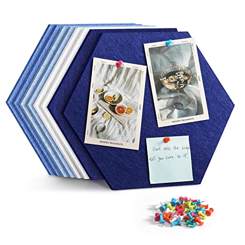 Uoisaiko 12' Grande Tablón de Anuncios Hexagonal, Paquete de 8 Tableros de Fieltro con 30 Chinchetas, Decoración de Corcho Pared Autoadhesivo para Oficina Casa