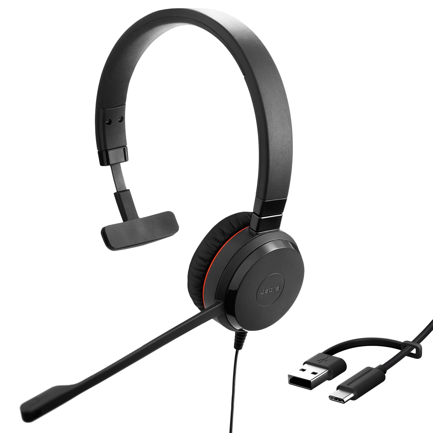 Jabra Evolve 20 SE Mono Headset – Microsoft Certified Headphones for VoIP Softphone with Passive Noise Cancellation – USB-C/A – Black