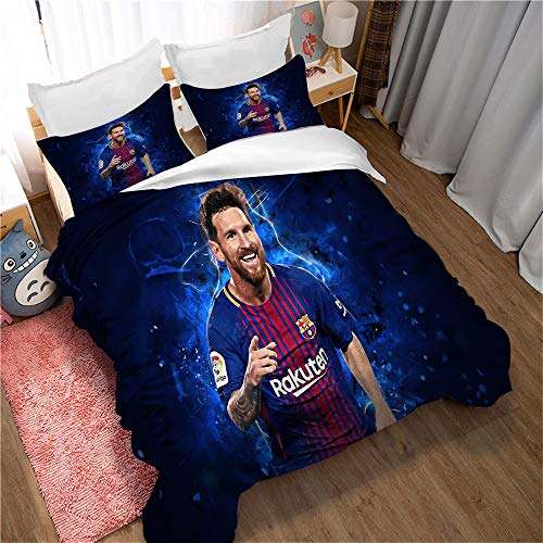 Lionel Messi Ensemble De Literie Housse De Couette, Ensemble De Literie Amateur Microfibre Couette Et Taies d'oreiller Imprimées (140 x 200 cm,Style 07)