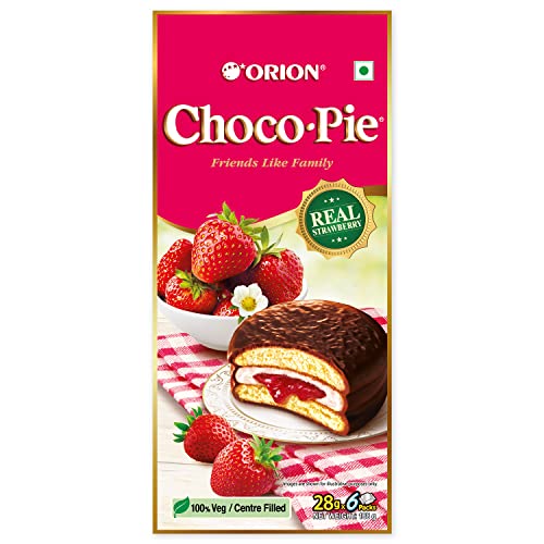 Image of ORION Strawberry Choco Pie (6 pies)| centre-filled chocolate biscuit 168gm