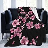HSYOYO Pink Cherry Blossom Throw Blanket Fluffy Fleece Blankets Flowers Lightweight Travel Blanket Indoor Outdoor Blanket for Couch Sofa Bed 40'x30'