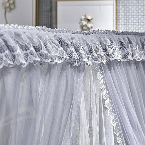 4 Corners Post Mosquito Net Curtains Bed Canopy for Girls Curtain- Double Layer Sheer Mesh Canopies Drapes Girls Room Decor,Sliver-Grey-King