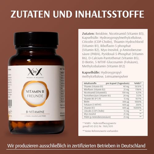 XbyX Vitamin B Freunde | Vitamin B Komplex hochdosiert mit 3 Kofaktoren | 8 B Vitamine für Energie & Nerven | Veganes Nahrungsergänzungsmittel für Stoffwechsel & Immunsystem | 36,4g/ 60 Portionen