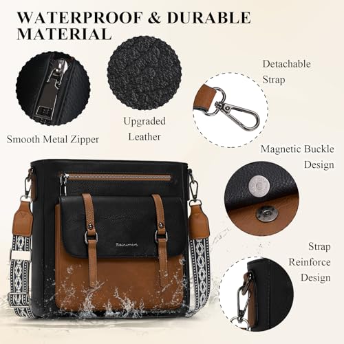 RAINSMORE Crossbody Bag for Women, Waterproof Leather Crossbody Purses Women's Handbags Shoulder Bag, Crossbody Travel Purse3