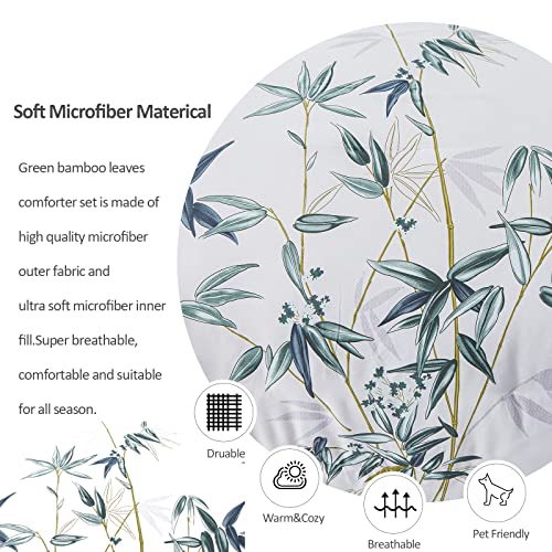 Luxudecor Botanical Comforter Set King Size 3 Pieces Green Bamboo Leaves Comforter With Pillowcases Reversible Bedding Set Soft Microfiber For All Season(Green, 104''X90'') #TOP4