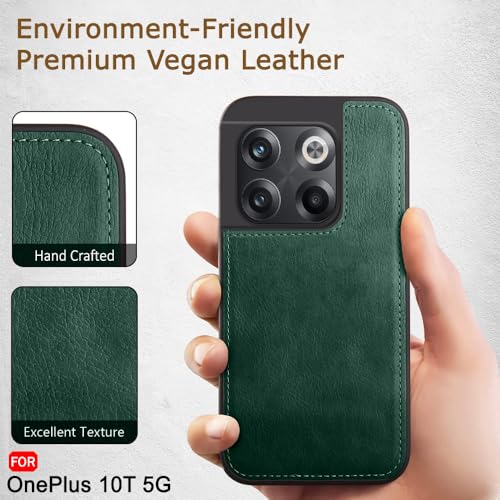 Image of TheGiftKart Genuine Leather Finish Back Cover Case for OnePlus 10T | Shockproof Design | Raised Edges for Camera & Screen Protection | Stunning Minimalist Design Case Cover (Faux Leather & PC, Green)