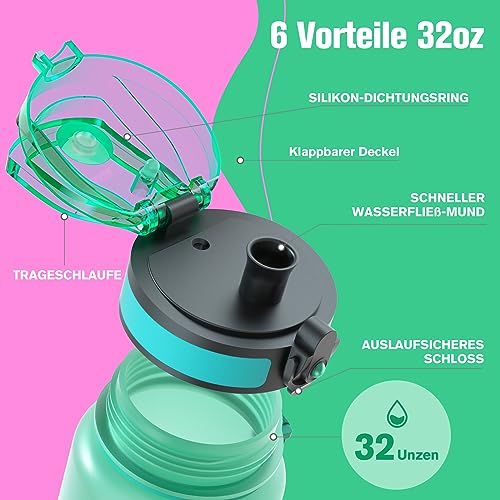 Sahara Sailor Trinkflasche, Sport Trinkflasche, [BPA-frei Tritan] 1L/500ML/750ML Auslaufsicher Sport Wasserflasche, Sportflasche für Fahrrad, Camping, Yoga, Gym (1 Flasche)