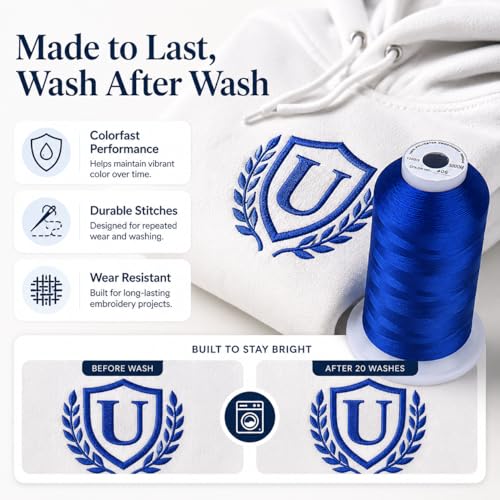 Image of Simthread 5500Yds /5000M 40WT Polyester Embroidery Thread Ultramarine 406 | High-yardage 5000M spool offers smooth feeding and stable 40WT polyester thread for home and commercial embroidery machines.