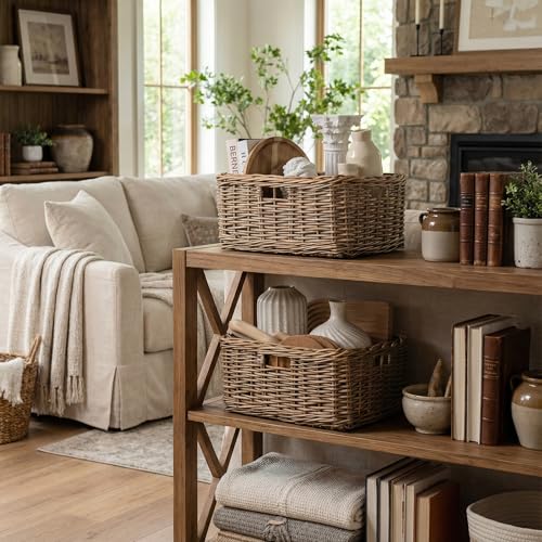 Image of StorageWorks Pantry Baskets, Willow Storage Baskets for Organizing, Shelves, Pantry Organizers and Storage, Light Brown, 15 inch L x 11 inch W x 6 inchH