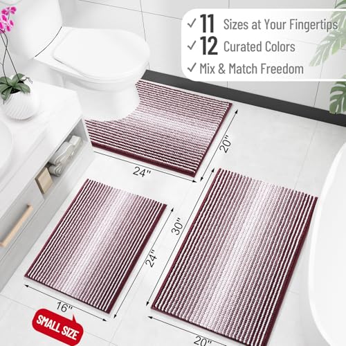 Image of OLANLY Bathroom Runner Rugs 47x24, Extra Soft Absorbent Chenille Striped Bath Rugs, Rubber Backing, Machine Wash Dry, Long Bath Mats for Bathroom, Tub, Shower, Home Decor Accessories, Burgundy