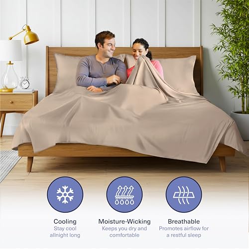 Kickoff Viscose Bamboo Sheets Twin Size 3-pc 100% Organic Bamboo Viscose Bed Cooling Sheets Twin Size Set Cool Bedding for hot Sleepers Sheet, Flat, Fitted, Pillowcase (Iced Latte, T)