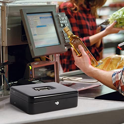 Kasten Cash Box With Money Tray And Key Lock, Metal Money Storage Box, 11.8"X 9.5"X 3.5", Large Black #TOP5