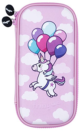 Fringoo® Kinder-Federmäppchen, Hartschale, geprägte Abdeckung, Doppelreißverschluss, Stiftemäppchen, Schreibwarentasche, lustiges einzigartiges Einhorn-Design (Einhorn-Ballons)