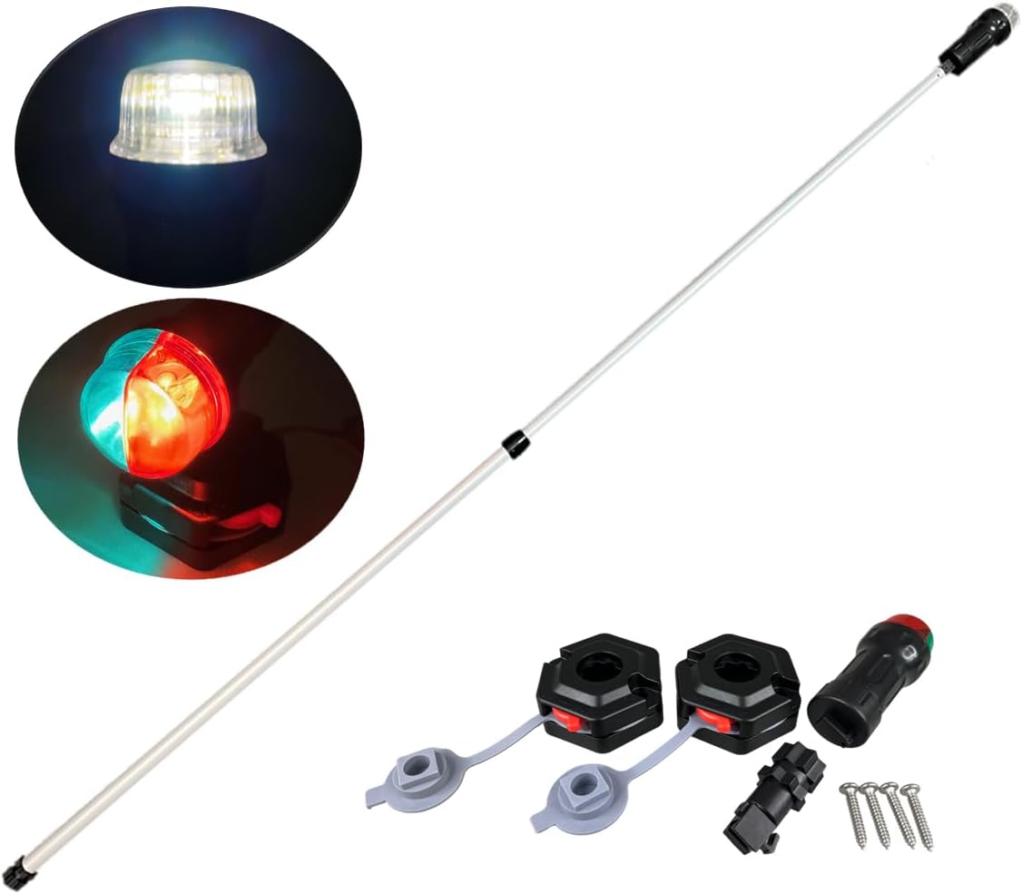 Pactrade Marine Combo Light and All-Round Light 1 * 0.5W LED*2/1NM Visibility 3*AAA Batteries Operated (NOT Included) IP67 Anodized Aluminum Tube (30.6"-53", Quick Release Base Mount)