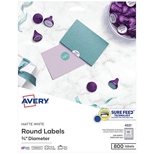 Étiquettes rondes Avery en papier blanc mat contenant 80 stickers pour marquage