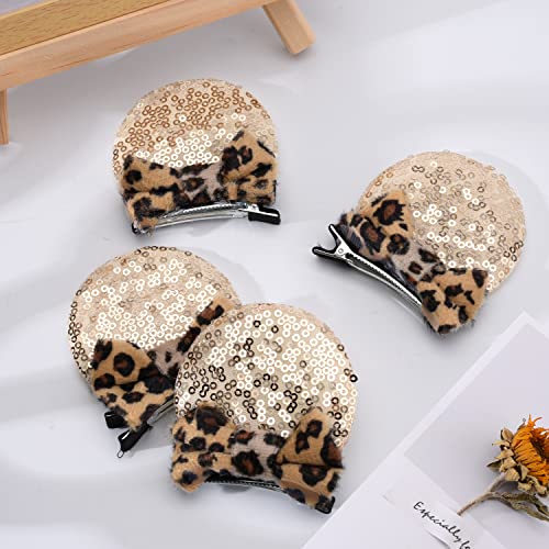 2 Pairs Mouse Ears Hair Clip Mouse Hair Barrettes Bow Ear Clip For Theme Birthday Party Favor Decoration (Leopard) #TOP3