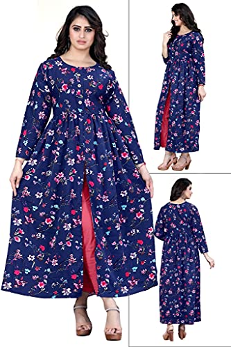 Image of H.E HAMZA ENTERPRISER Printed Crepe Material Brown Western Dress For Women