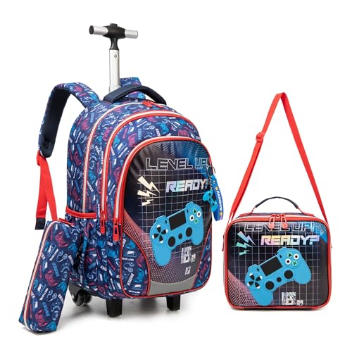Meetbelify Boys Rolling Backpack Wheels Kids Travel Luggage
