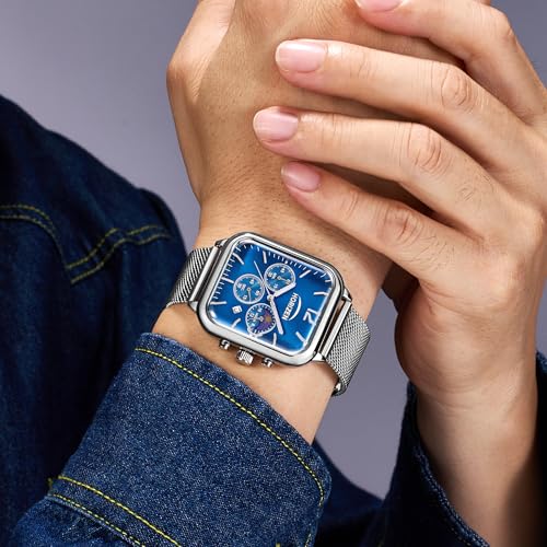 Image of HORIZEN Small Square Dial Chronograph Luxury Analogue Watch for Men (Blue)