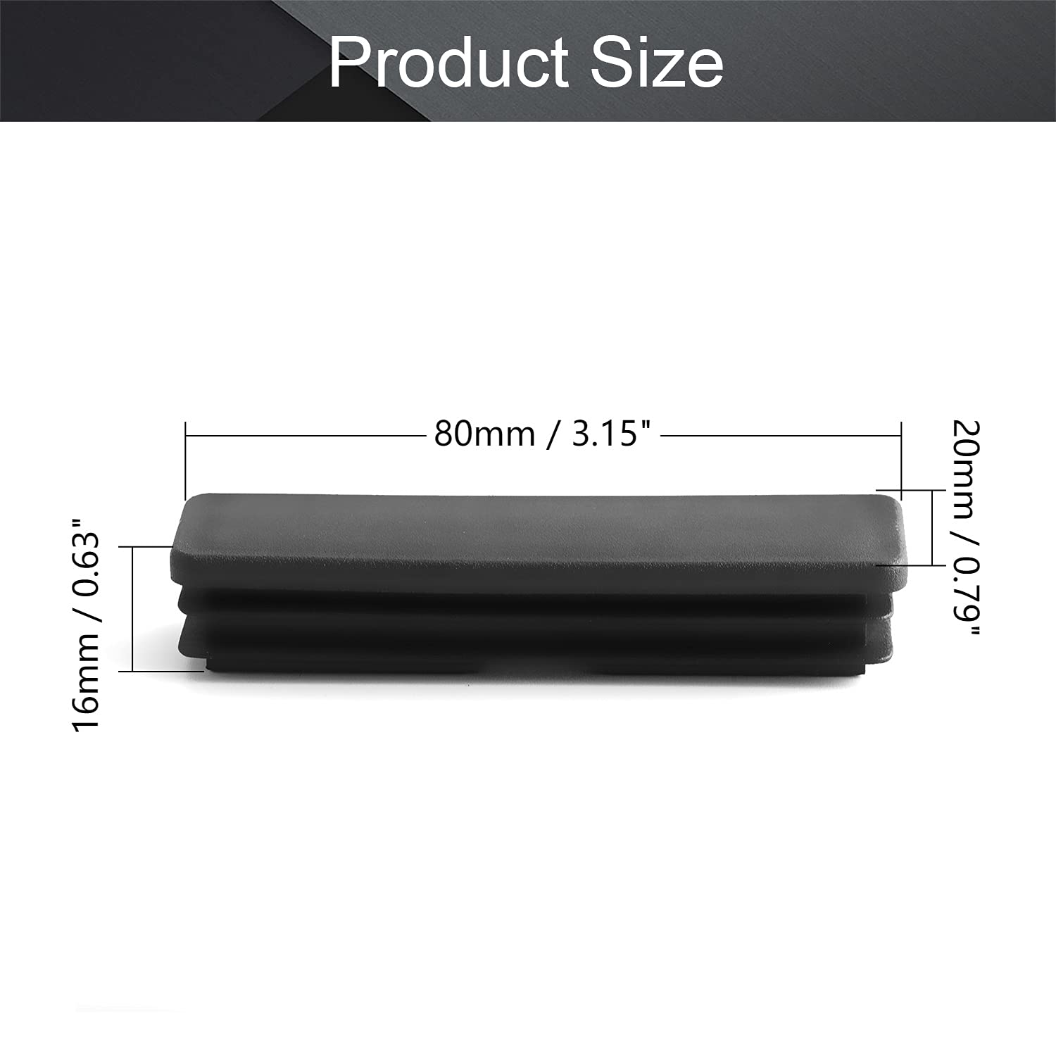 Osłony rur, 80 mm x 20 mm prostokątna zaślepka do rur PP rura stalowa osłona rury wkładka czarna 50 szt