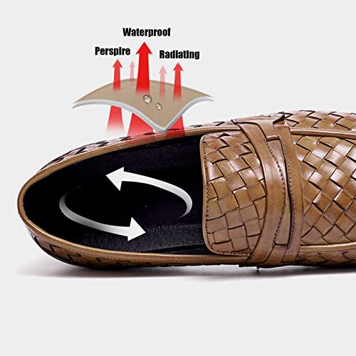 Men's Woven Leather Slip-On Formal Oxfords,Comfortable Breathable Business Flat Loafers Luxury Wedding Party Dress Shoes Soft Sole Walking Shoes4