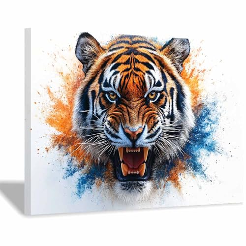 Tigre art aux éclaboussures : impression sur toile colorée 60x90cm encadrée pour salon