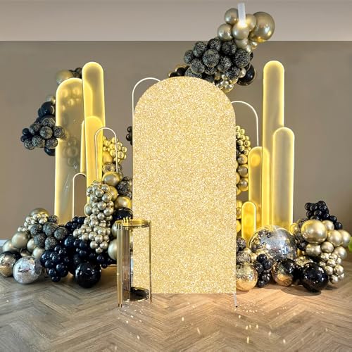 Image of Gold Glitter Spandex Arch Backdrop Cover 6.6Ft Balloon Arch Cover Party Arch Backdrop Stand Covers for Wedding Party Baby Shower Bridal Christmas Photography Background Decoration