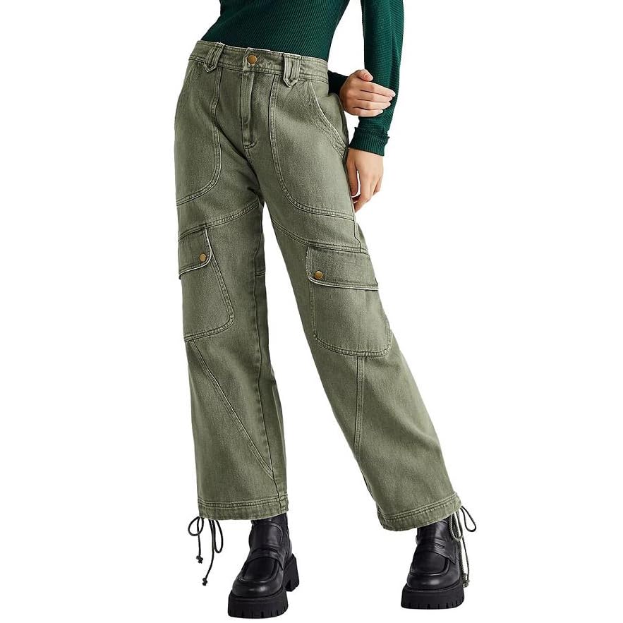 Mxiqqpltky Straight Leg Jeans for Women Casual High Waist Loose Cargo Denim Pants Y2K Vintage Ruched Baggy Jeans with Pockets