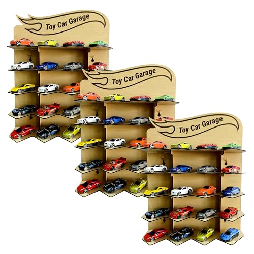 Image of Toy Car Garage Wall Rack for Kids | Parking Garage for Hot Wheels Cars | Holds 20 Cars | Wooden /MDF Toy Garage Wall Hanging | Kids Room Toy Parking (Carss Not Included) (Pack of 3)