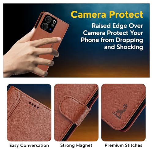 Image of AIBEX Compatible for Vivo T5 Lite 5G / Vivo Y21 5G / Vivo Y11 5G Flip Cover Leather Finish | Inside TPU with Card Pockets | Wallet Stand | Complete Protection Flip Case Brown