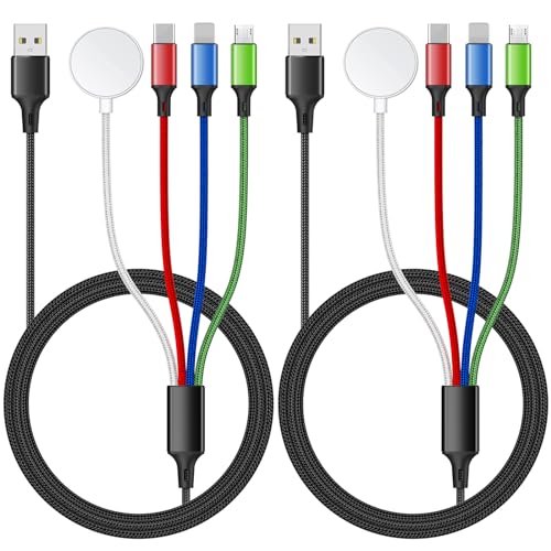 𝟐𝐏𝐚𝐜𝐤 𝟓𝐅𝐓 4 in 1 for Apple Watch Charger iPhone Charger,Multi Charging Cable USB C Micro iWatch Charger Compatible with iWatch Ultra Series 9/8/7/6/SE/5/4/3,iPhone 15/14/13/12,Galaxy Android