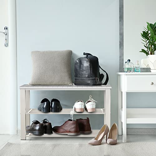 Image of Simple Houseware Wood Top Shoe Storage Bench for Entryway, White