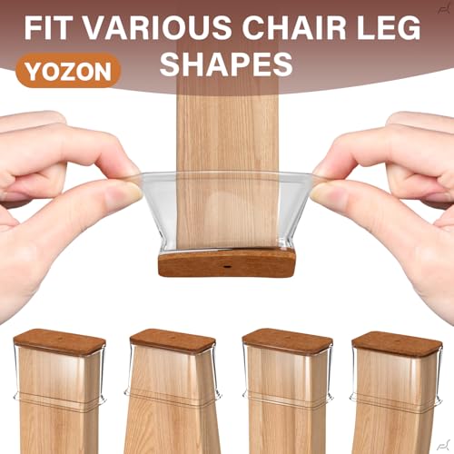 Image of YOZON Chair Leg Floor Protectors Silicone Caps Felt Furniture Pads Covers | Rectangle Chair Leg Protectors for Hardwood Floors Anti-Scratch Reduce Noise 16 Pack Clear Fit:L 1.5 inch -2 inch,W 0.75 inch -1 inch