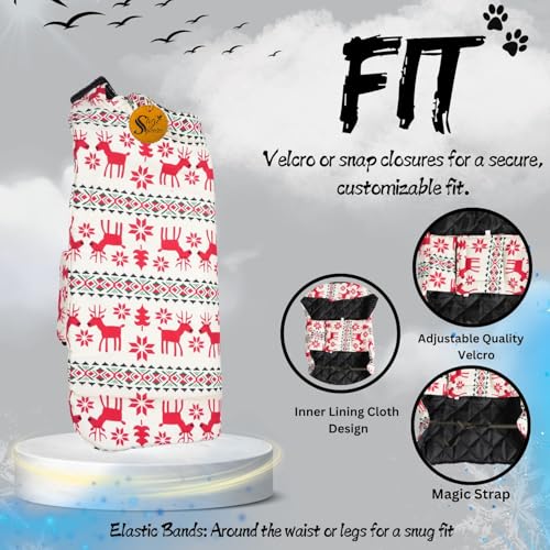 Image of Sage Square Winter Coloured Dog Coat - All-Weather Protection, Windproof, Waterproof Cozy Fleece Lining, Adjustable Straps, Durable Construction, Stylish, Comfortable, Jacket (Red Dear Print, Small)