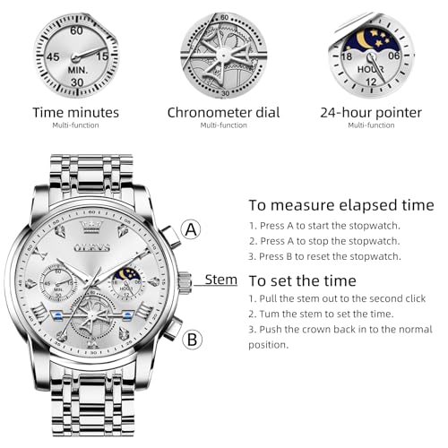 Image of OLEVS Watches for Men Luxury Dress Stainless Steel Waterproof Chronograph
