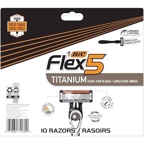 BIC Flex 5 Disposable Razor for Men, Sensitive Skin Razor For a Smooth, Comfortable and Close Shave, 10 Piece Razor Set