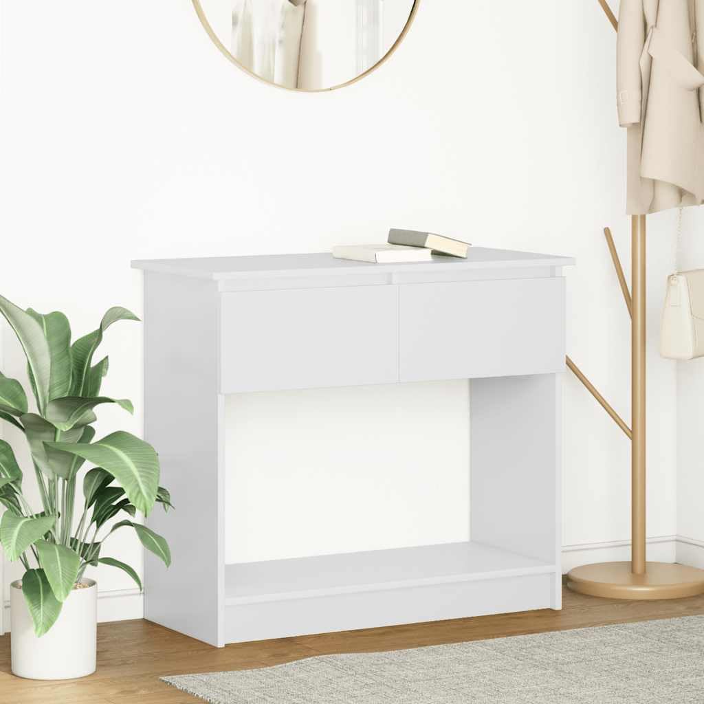 SXZenSpace White Console Table 85.5x38.5x74.5cm Engineered Wood 2-Drawer Slim Sideboard for Hallway Living Room Bedroom