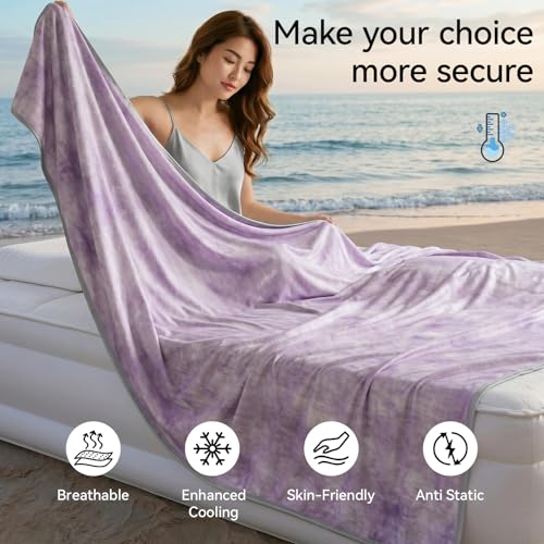 Image of Guohaoi Cooling Throw Blanket for Hot Sleepers, Twin Size 90''x108'' Lightweight Breathable Summer Bed Blanket for Couch, Arc-Chill Q-Max >0.5 Cool Fiber, Lightweight Blanket Light Purple