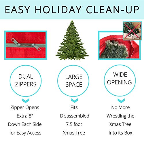 Christmas Tree Storage Bag - Large Tote Fits 7.5 ft Artificial Fake Tree - Modern Holiday Storage for Seasonal Garlands and Fully Disassembled Xmas Trees