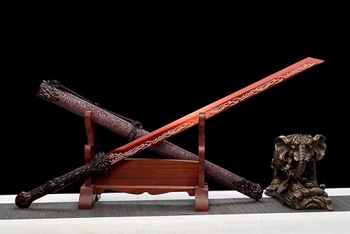 LOONGSWORD Espada china, espadas Tang Dao real, espada táctica (hoja roja de acero de alto carbono forjado, accesorios de aleación)