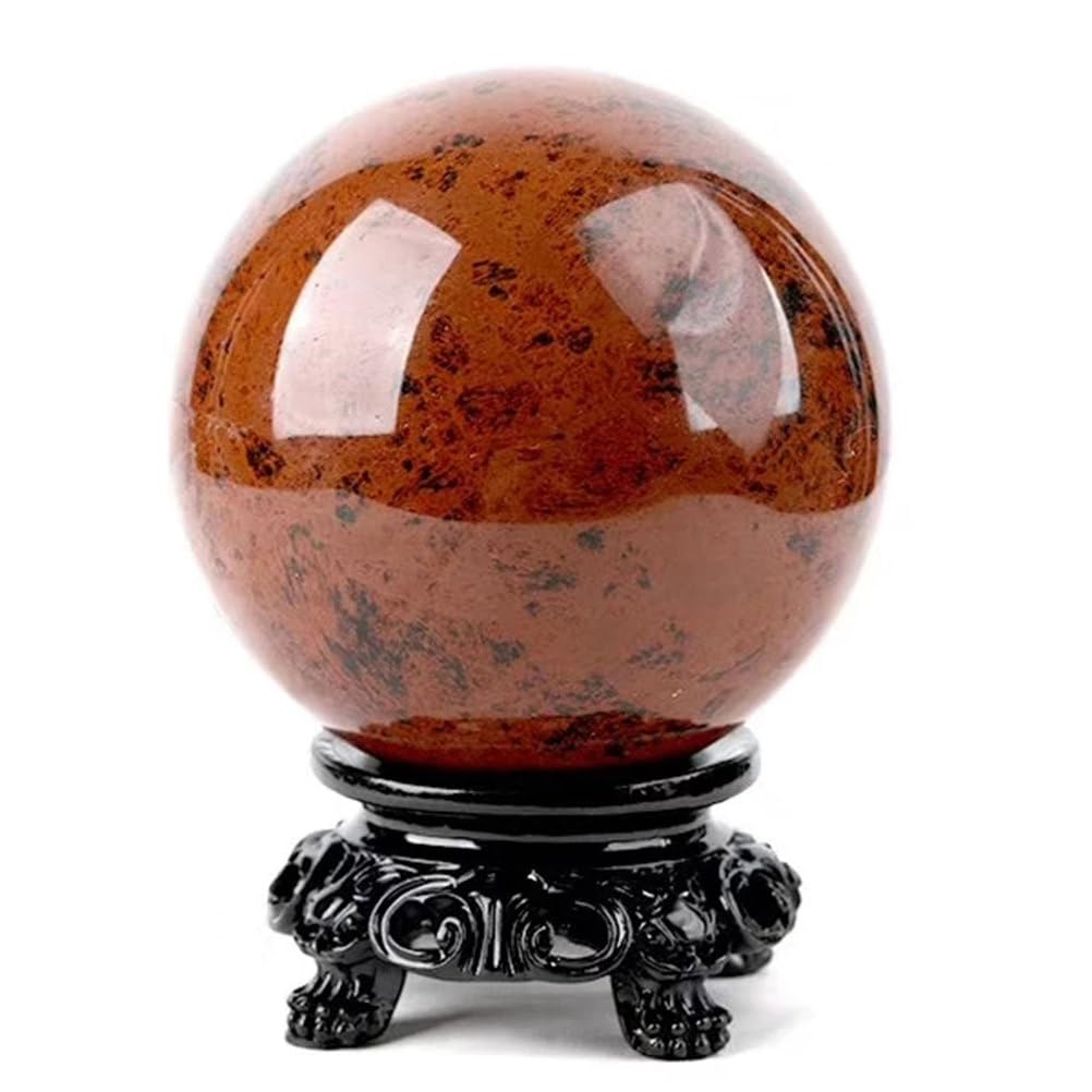 Natürliche rote Schwarze Obsidian -Kristallkugel Heilung Edelstein Quarzball -Skulptur Figur mit Stand für die Wahrsagungsmeditation Feng Shui Schutzdekoration,70~80mm