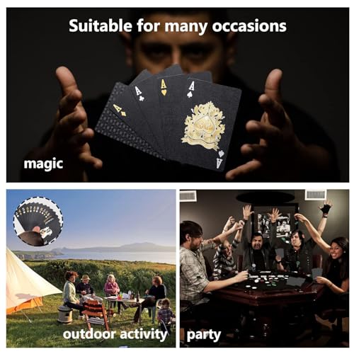 Schwarz-goldene Spielkarten, wasserdichtes Kartendeck, coole Kunststoff-Spielkarten, Pokerkarten für Tischspiele mit Familie und Freunden, Geschenk, Partyspiel (schwarz) – Bild 6