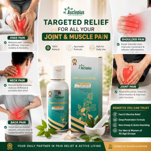 Image of Asclepius Joint Curator Oil 50 ML | Ayurvedic Herbal Massage Oil with Pudina Sat, Nilgiri, Kapoor & Ajwain Sat | For Joint, Knee, Back, Neck & Shoulder Care | Body Massage Oil for Men & Women