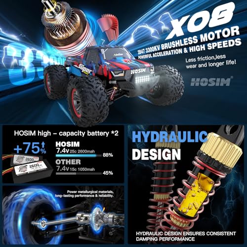 Image of Hosim 1:10 68+ KMH Brushless RC Cars for Adults, High Speed Remote Control Car Boys, 4X4 All Terrains Waterproof Off Road Hobby Grade Large Fast Racing Buggy Toy Gift Monster Trucks