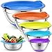 Produktbild Rührschüsseln 6er Set mit Filterbecken, 1.5L, 2L, 2.5L, 3.3L, 4L Edelstahl Metall Rührschüsseln mit Deckel, Edelstahl Schüssel, Bunte Rutschfeste Silikonböden, Messmarken (6 Stück)