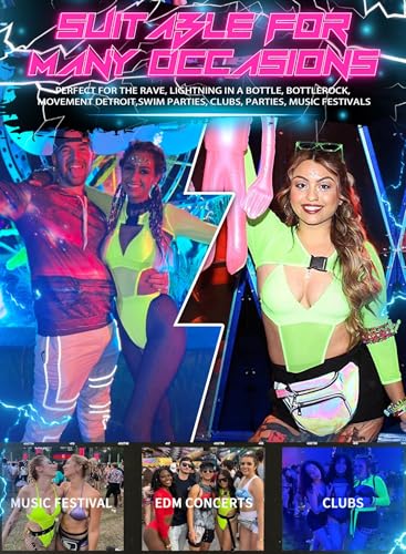 Rave Outfits for Women - EDC Festival Neon Bodysuit Concert Swimsuit Mesh Buckle Crop Top Club Party 2 Pcs Set4
