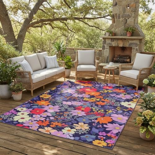 Tapete decorativo floral impermeable 3x5 para exterior miniatura 3